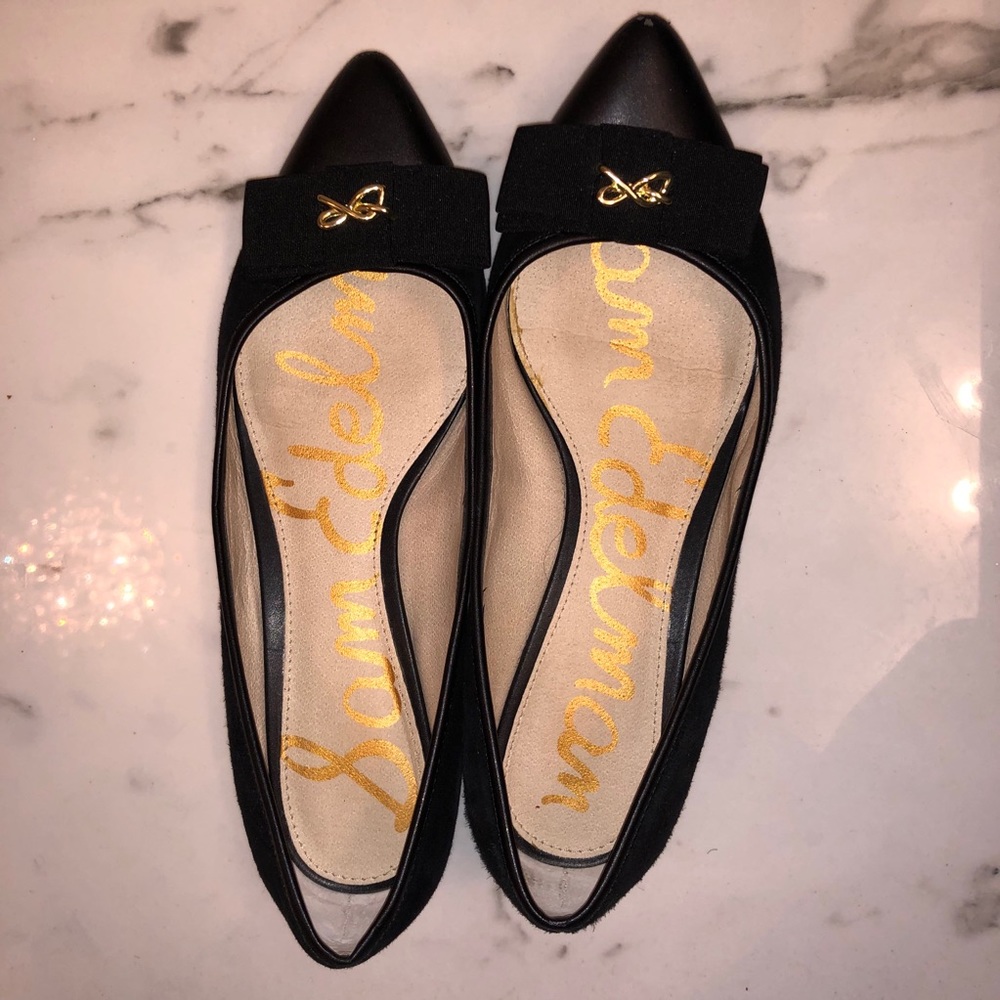 Sam Edelman Lizzy Black Suede Point Toe Bow Flats